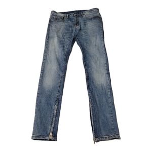 MNML Men's Size 31 (33x33)* Button Fly Blue Jeans Zip Leg Slim Straight